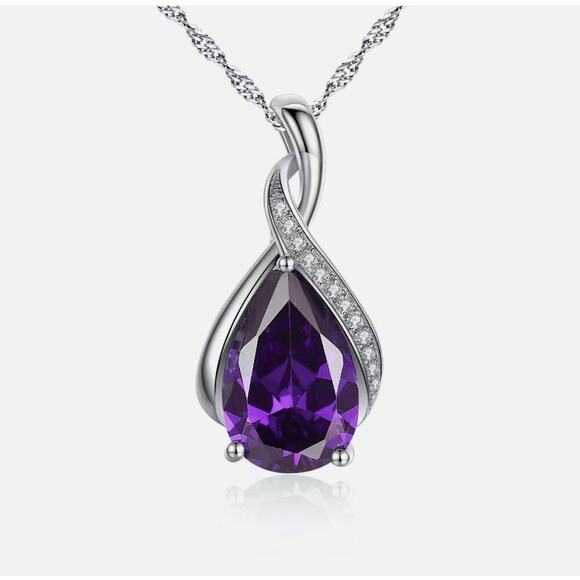 Elegant Teardrop Amethyst Pendant Necklace with Crystal Accent Band - 45cm - Picture 4 of 5
